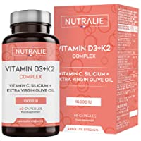 Los mejores  - Vitamina D3 10.000 UI + K2 MK7 Alta Dosis | Contribuye al Sistema Inmunitario- Huesos y Músculos con Vitamina D3- K2- C…